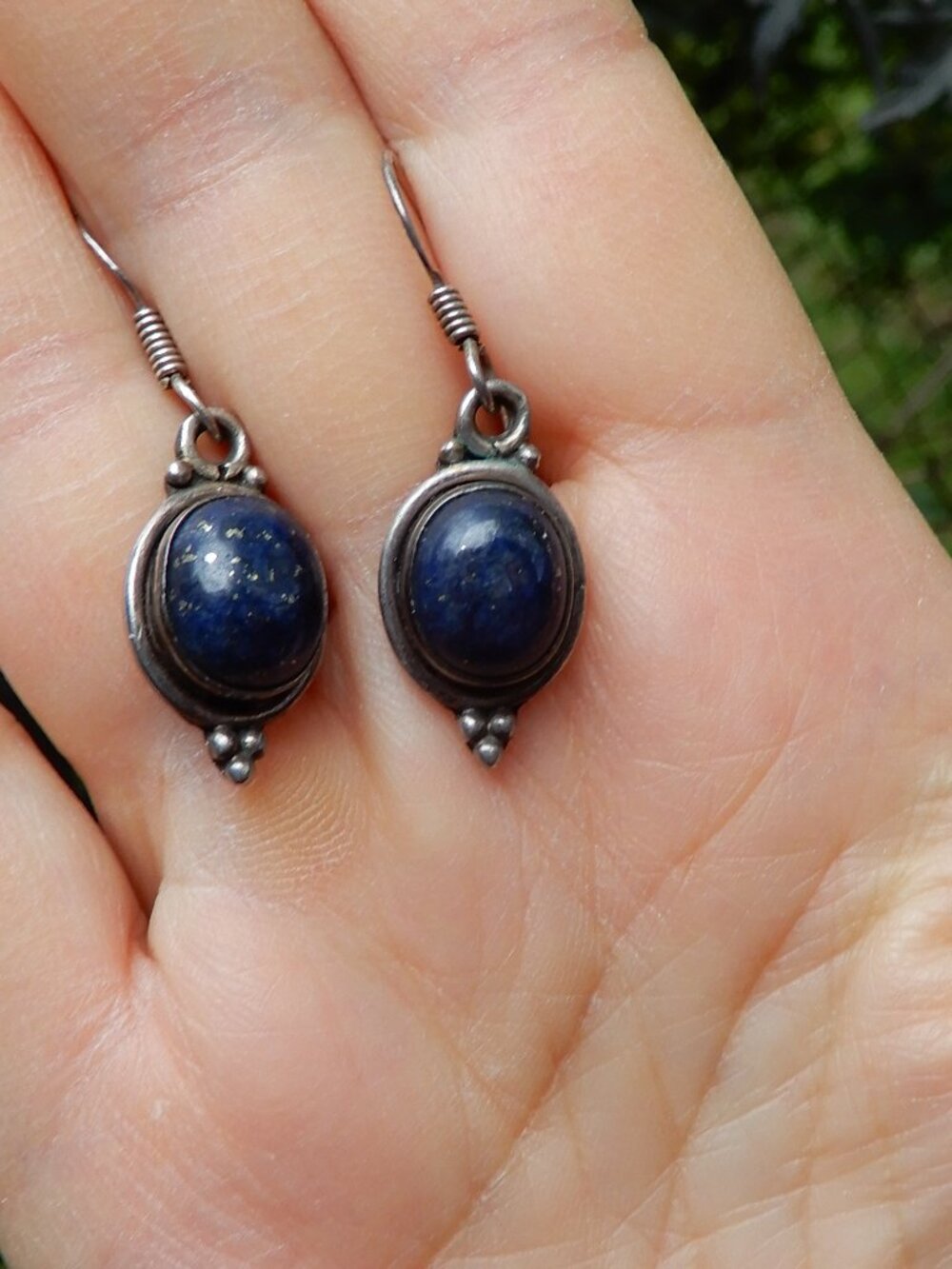925 Silver and Blue Stone Dangle Earrings